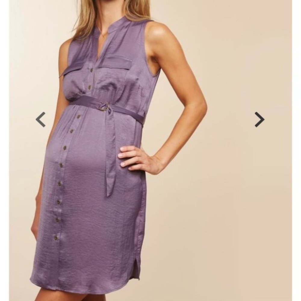 NWT Motherhood Maternity sleeveless button up tie waist dress Large